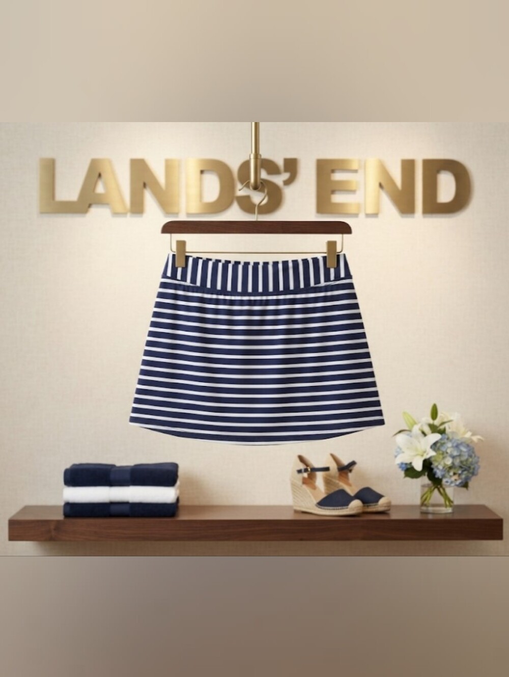 Lands' End Navy and White Striped Mini Skirt/Skort/Swim Size 10